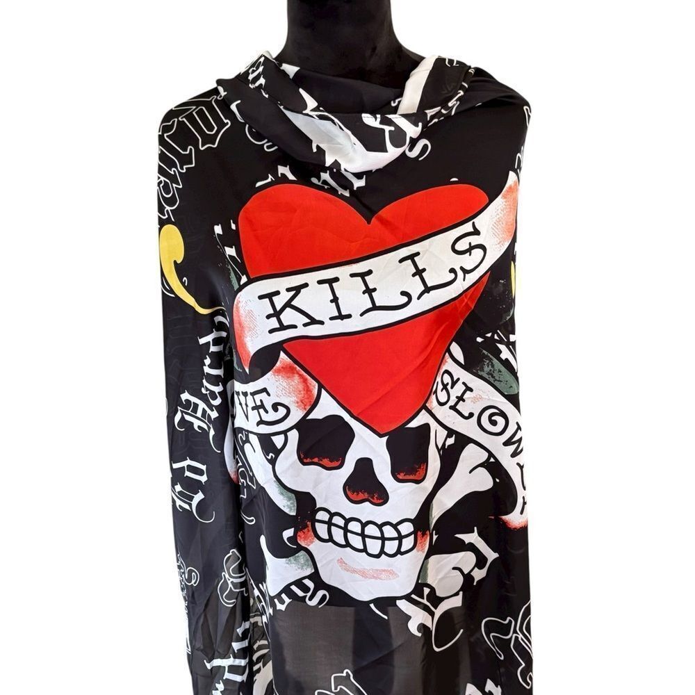 Ed Hardy Multicolor Love Kills Slowly Skull Graphic Scarf/Wrap